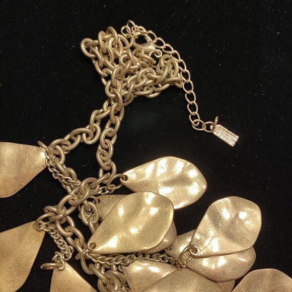 Gold Chain Necklace Hammered Finish Disks Dangles & Drops Boho Lux Style Choker - Picture 11 of 16